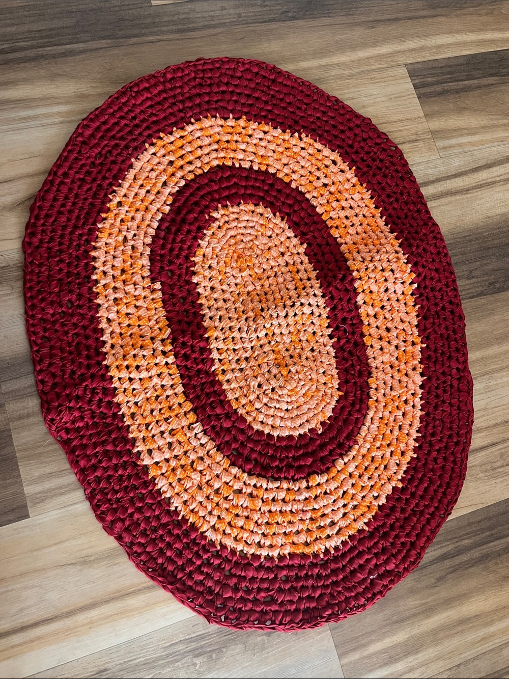 Groovy Cottagecore 70’s Hand Crochet Rag Rug 27"x36"